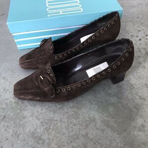 Jildor Gaston Blue Suede Leather Buckle Heels Shoes Size 8.5 M